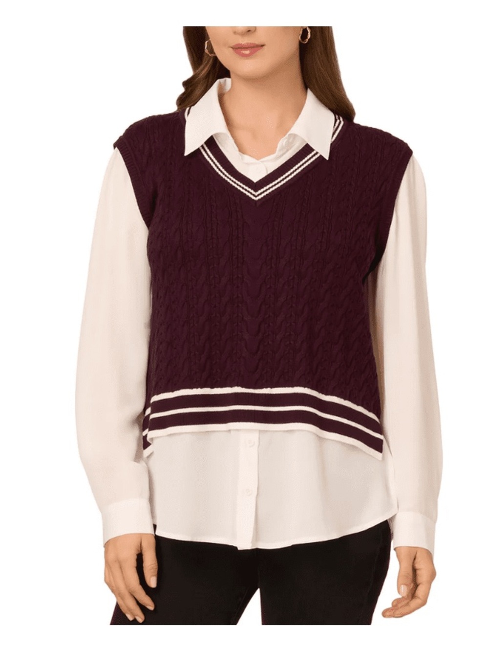 Adrianna Papell Women's Twofer Sweater Vest Blouse purple Small